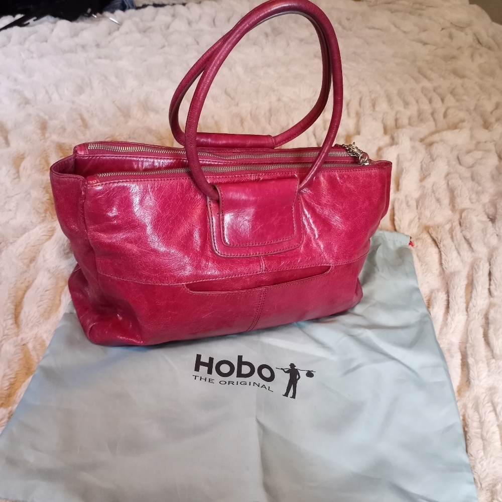 HOBO Vibrant Red and Pink Hobo Bag with Glossy Finish